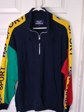 Vintage H2O Sportswear Navy Colorblock Half-Zip Sweater - Men's Medium